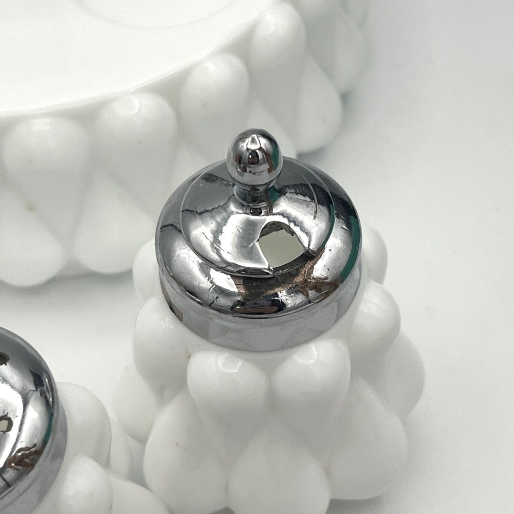Fenton Art Glass Teardrop Milk Glass Condiment Set No Spoon 1958 - 1966 - 4 Pc - Picture 7 of 11